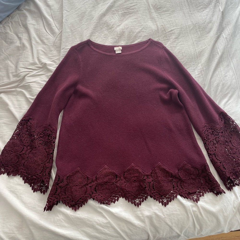 Chico’s 3/4 sleeve sweater w/eyelet embellishment